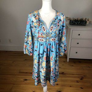 Aqua Floral Print Summer Dress XXL 3/4 Sleeve Cute